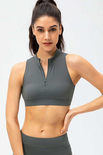Full Size Cropped Cutout Back Zipper Front Active Tank Top - Selvanelle