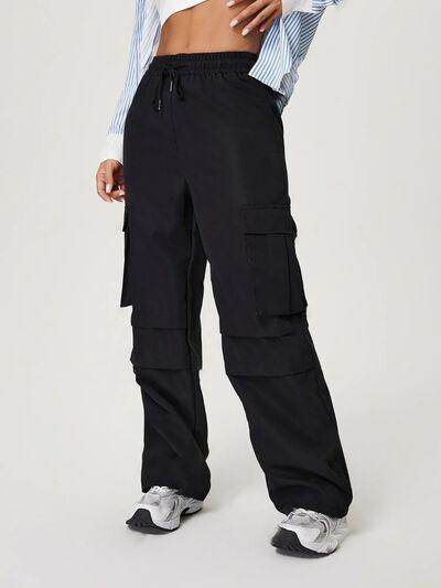 Drawstring Wide Leg Pants with Pockets for Women - Selvanelle