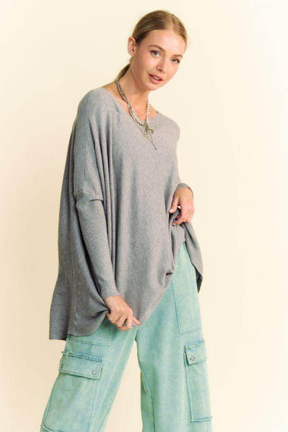 Davi & Dani Round Neck Dropped Shoulder Long Sleeve Top - Selvanelle
