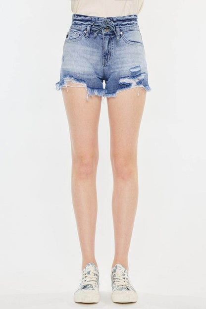 Kancan High Rise Frayed Hem Denim Shorts for Women - Selvanelle
