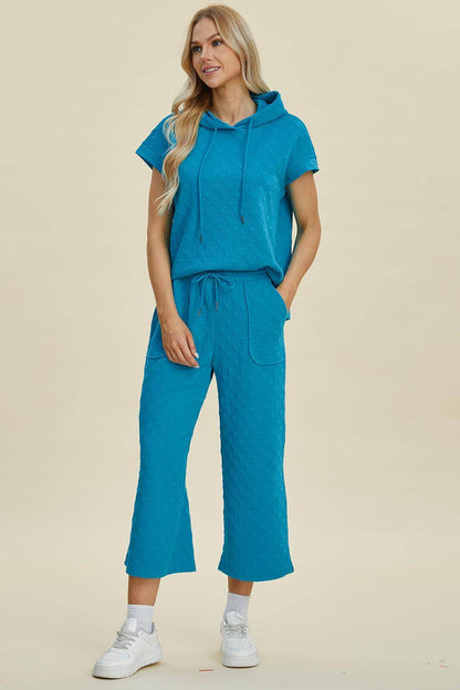 Double Take Full Size Texture Hoodie and Pants Set - Selvanelle