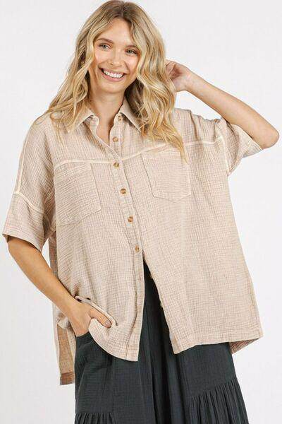 Mittoshop Mineral Wash Gauze Oversized Short Sleeve Shirt - Selvanelle
