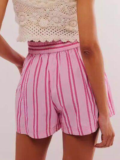 Striped Elastic Waist Shorts with Pockets for Comfort - Selvanelle