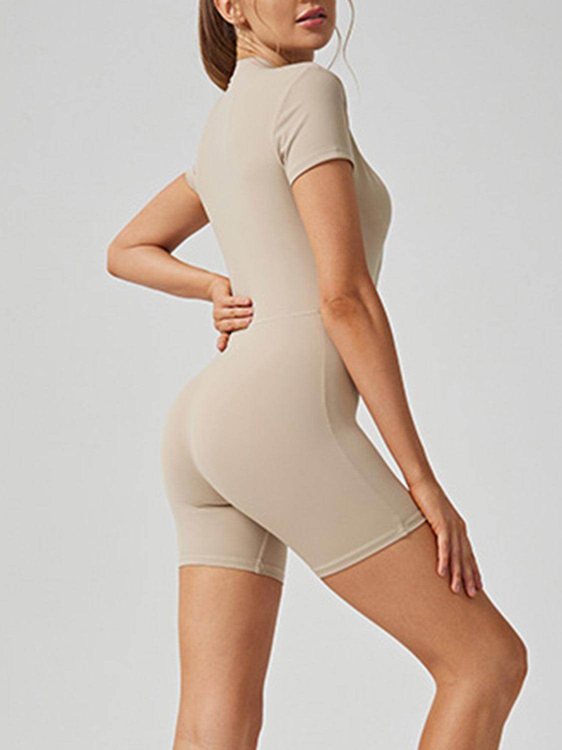 Half Zip Short Sleeve Active Romper for Comfort and Style - Selvanelle