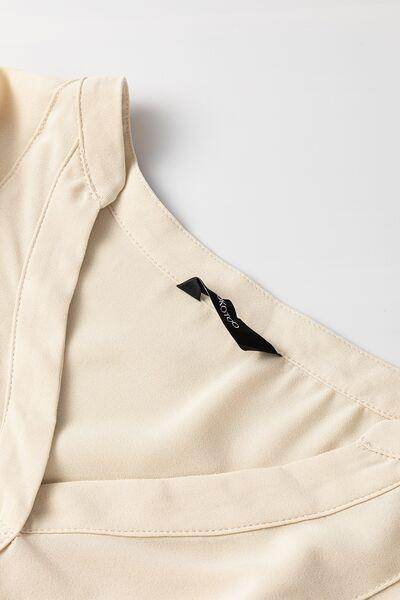Lantern Sleeve Notched V Neck Ruched Blouse for Women - Selvanelle