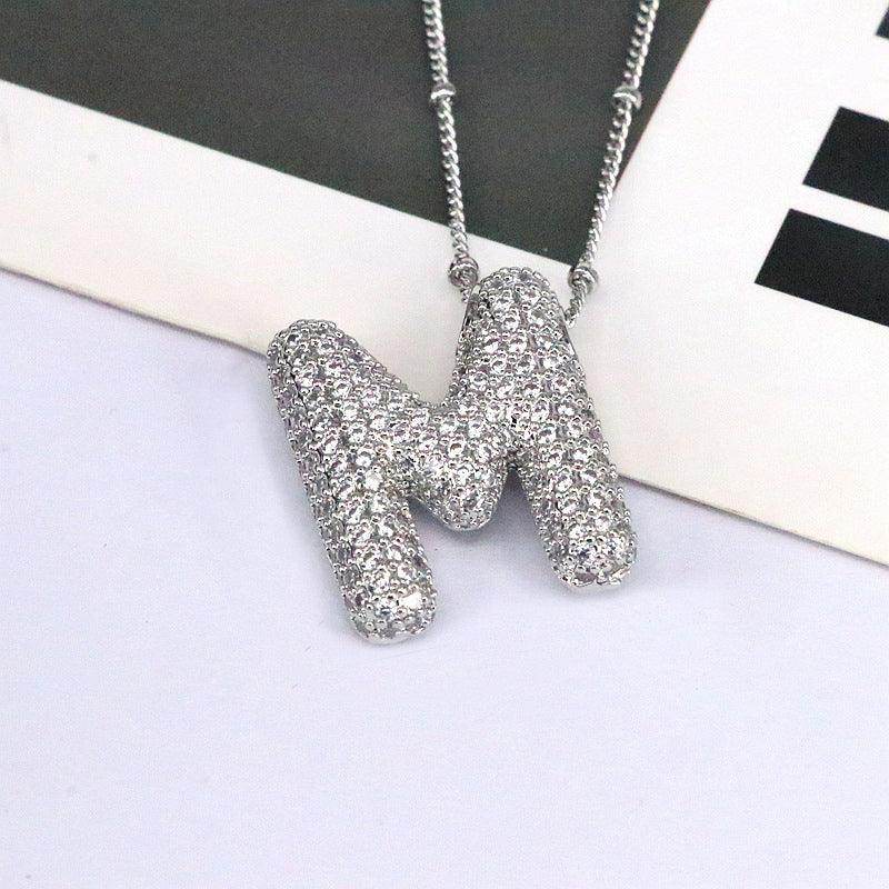 Copper Inlaid Zircon Letter Pendant Necklace for Women - Selvanelle