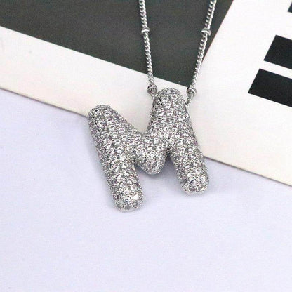 Copper Inlaid Zircon Letter Pendant Necklace for Women - Selvanelle