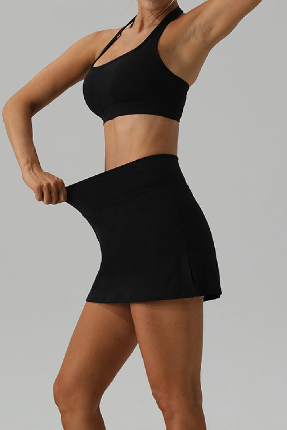 Halter Neck Tank and Slit Skirt Active Set for Women