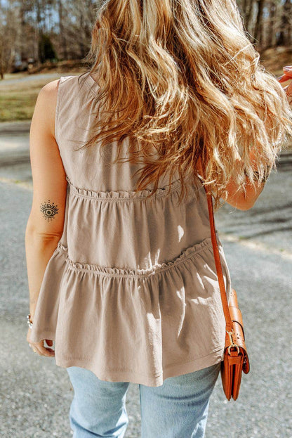Tiered Frill Tie Neck Tank for Women's Stylish Summer Wear - Selvanelle