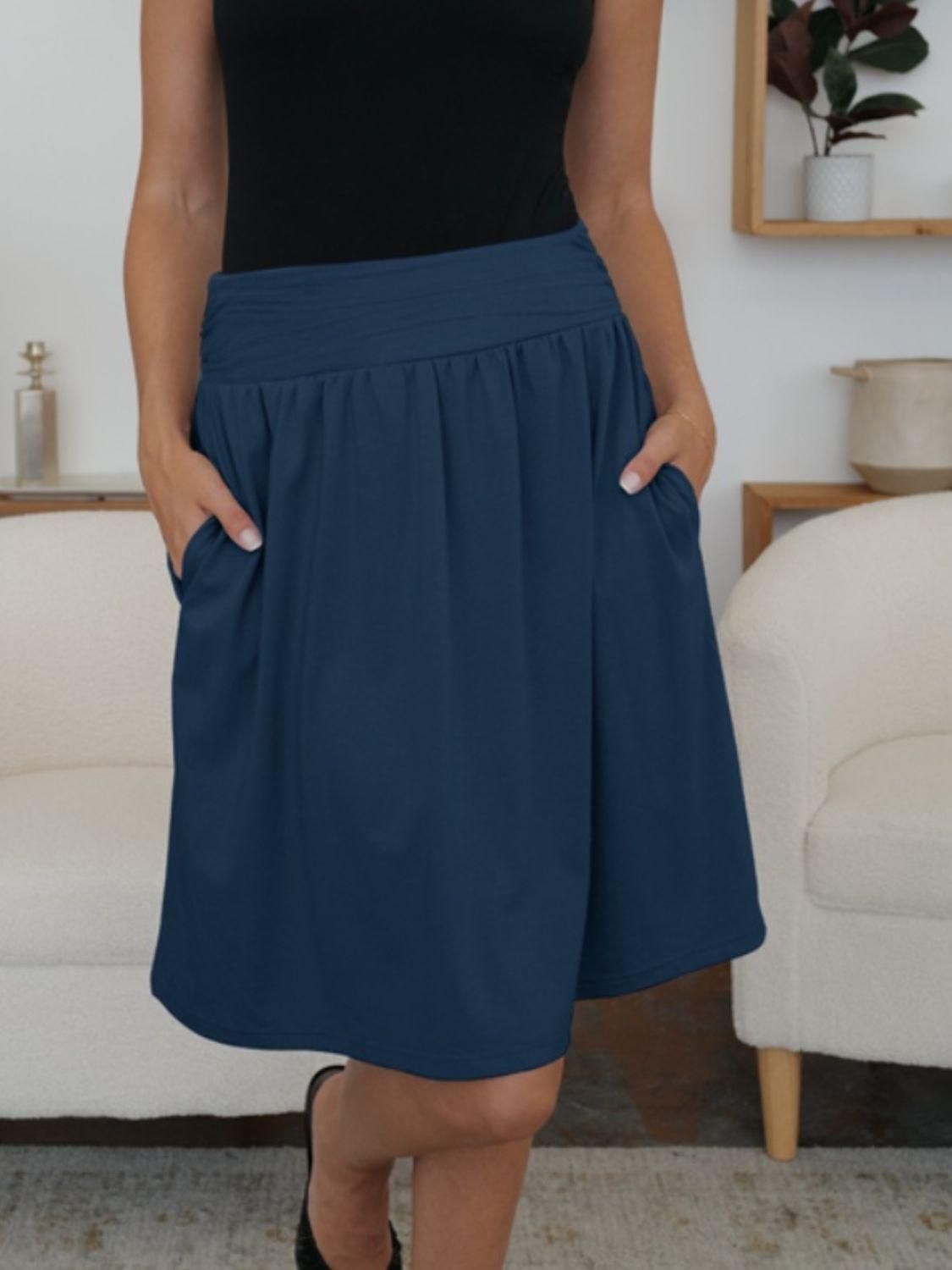 FAM-FAM Elastic Waist Skirt with Pockets for Women