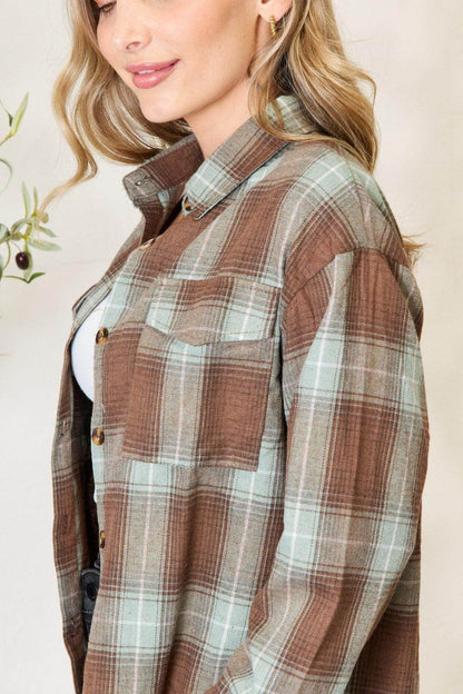 Mandy Plaid Dropped Shoulder Shirt for Effortless Style - Selvanelle