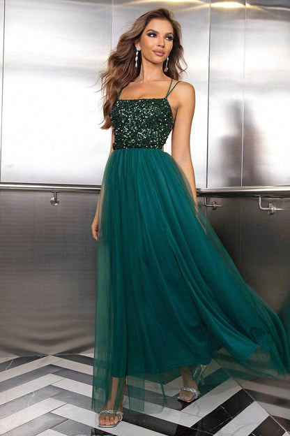 Lace-Up Backless Mesh Dress for Elegant Evening Wear - Selvanelle