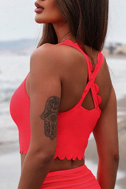 Crisscross Scoop Neck Swim Top - Selvanelle