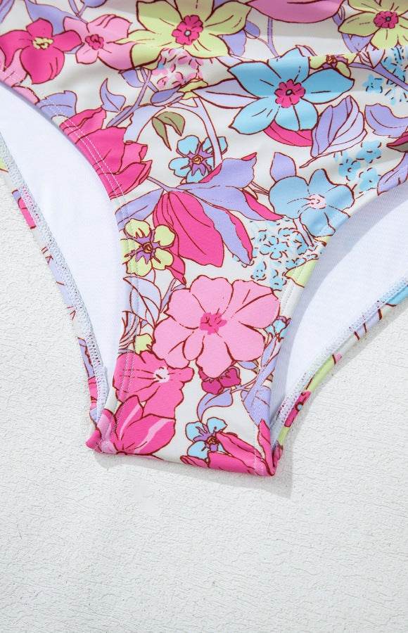 Floral Ruffle Trim Tummy Control One Piece Swimsuit - Selvanelle