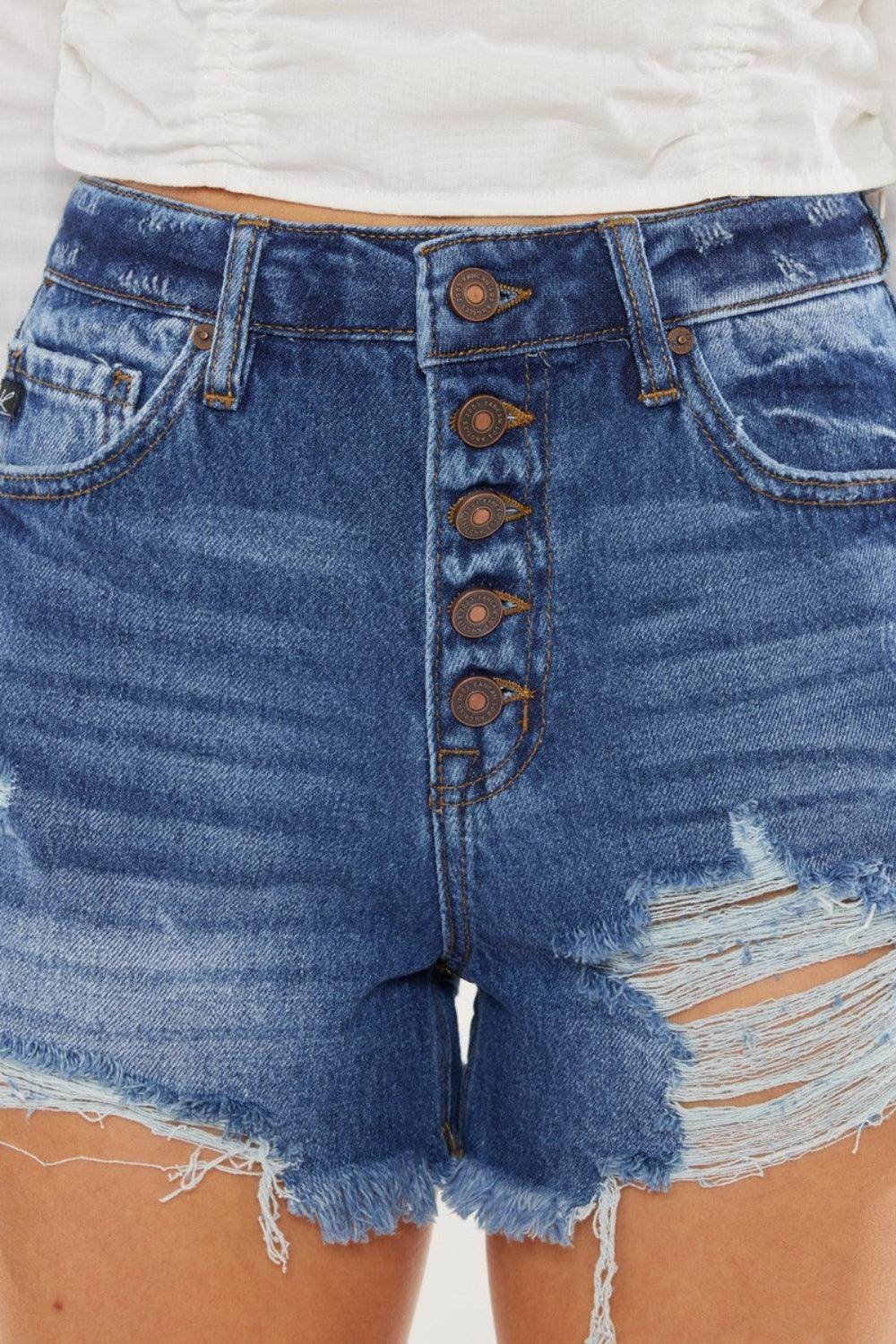 Kancan Distressed Button-Fly High Waist Denim Shorts for Women - Selvanelle