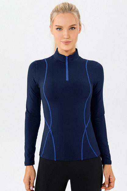 Mock Neck Quarter Zip Active T-Shirt for Women Sports - Selvanelle