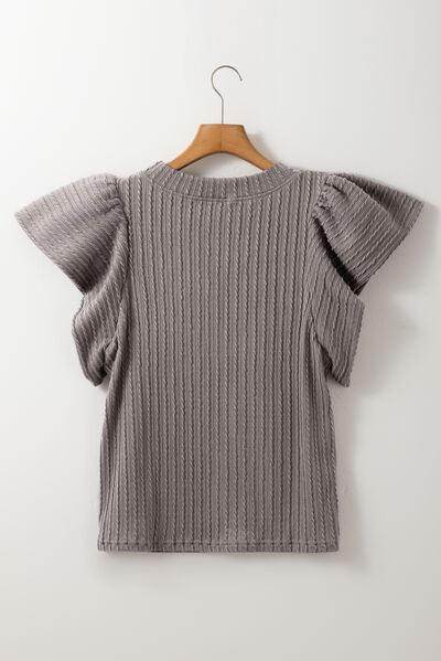 Textured Round Neck Flounce Sleeve Blouse for Stylish Wear - Selvanelle