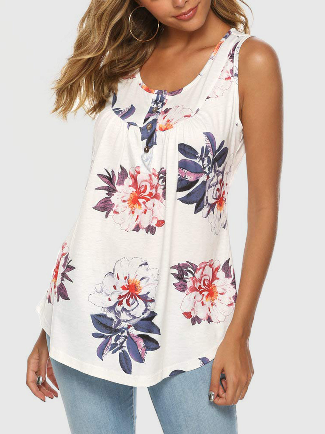 Flower Printed Round Neck Tank