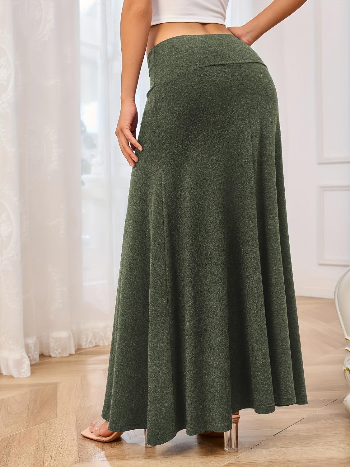 Solid Elastic Waist Maxi Skirt for Comfortable Everyday Wear