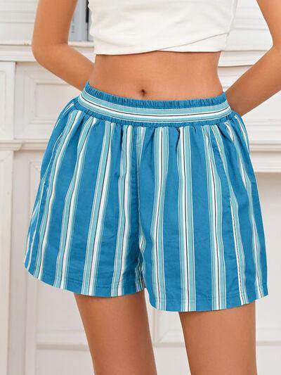 Striped Elastic Waist Shorts with Pockets for Comfort - Selvanelle