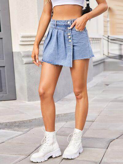 Stylish Raw Hem Denim Skort for Effortless Summer Fashion - Selvanelle