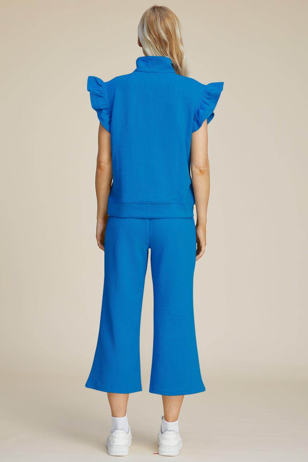 Double Take Full Size Texture Ruffle Top and Pants Set - Selvanelle