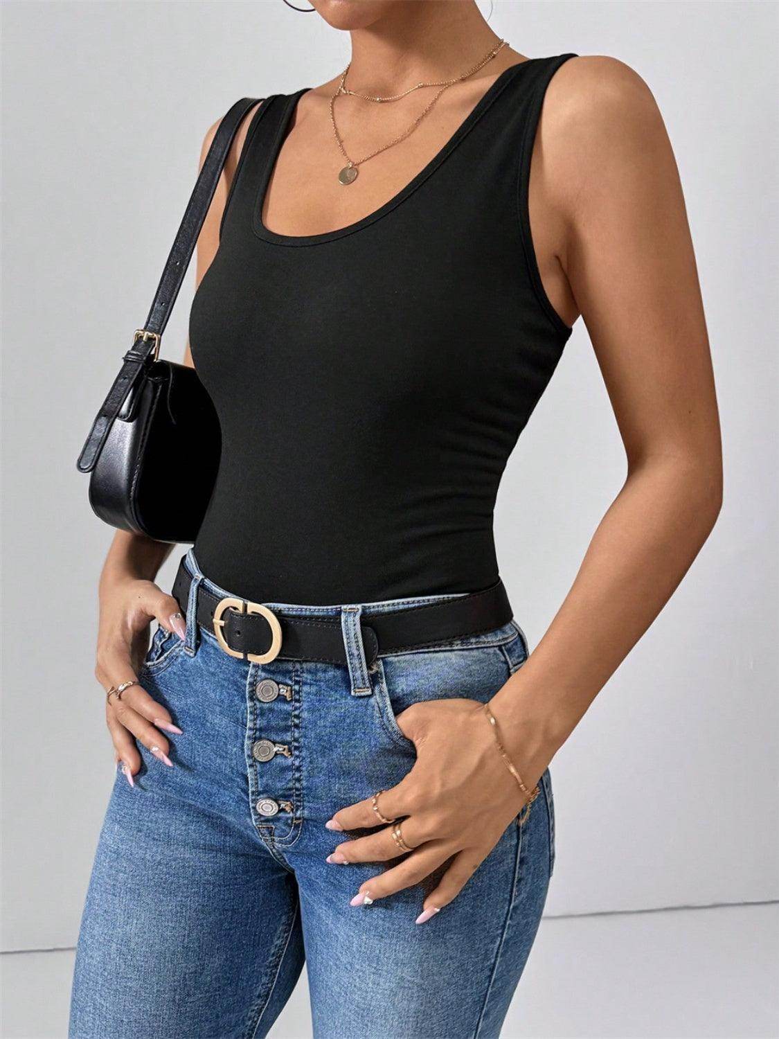 Scoop Neck Wide Strap Tank Top for Women in Opaque Fabric - Selvanelle