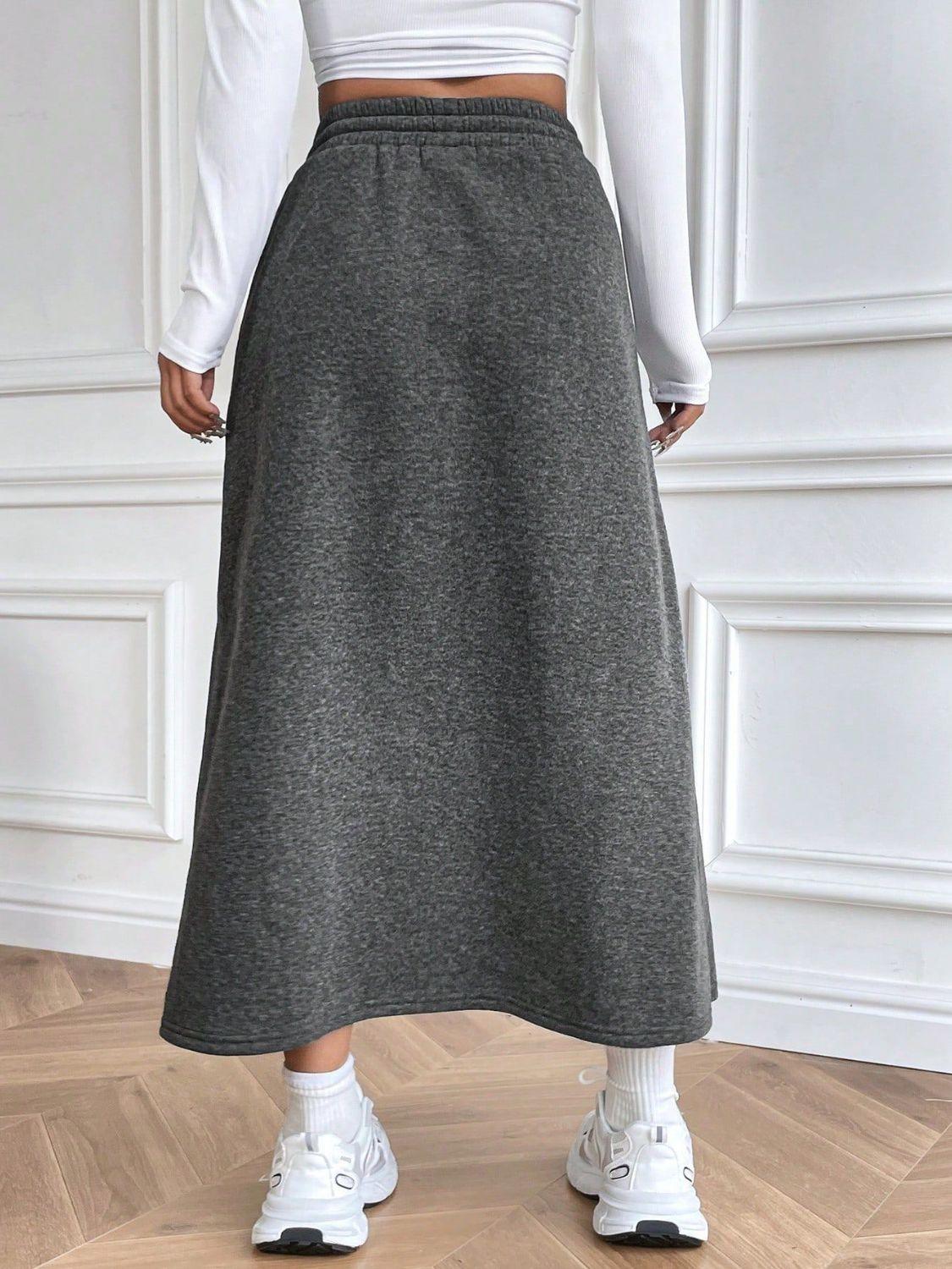 Drawstring Midi Skirt with Pockets for Stylish Comfort