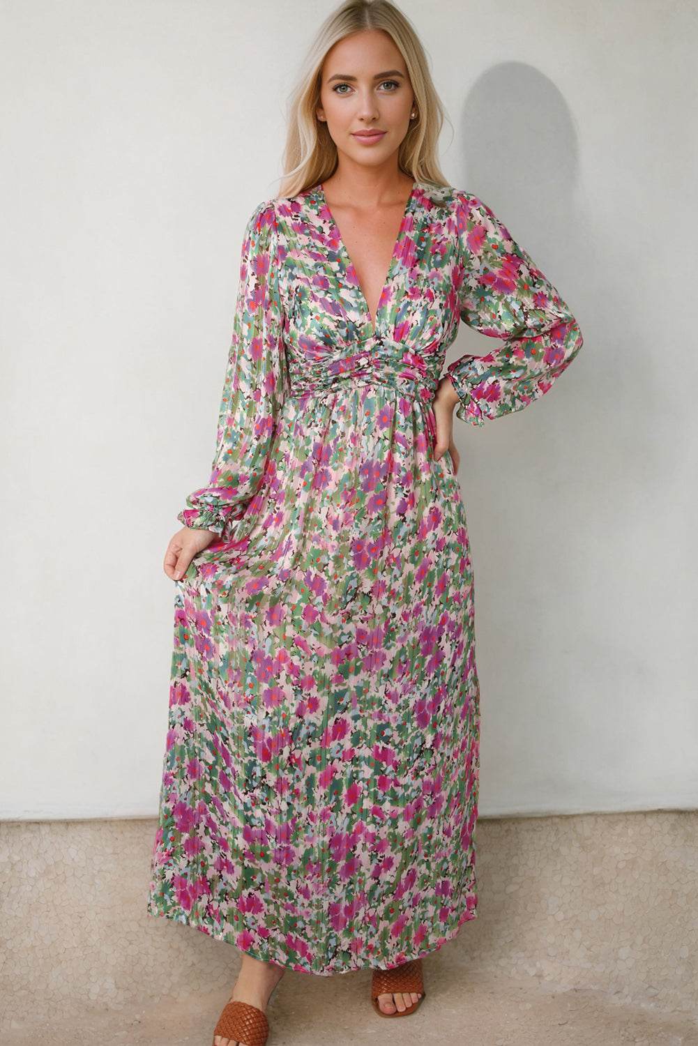 Floral Deep V Maxi Dress - Selvanelle
