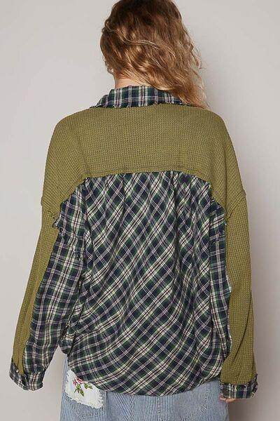POL Plaid Button Down Shirt with Chest Pockets for Women - Selvanelle