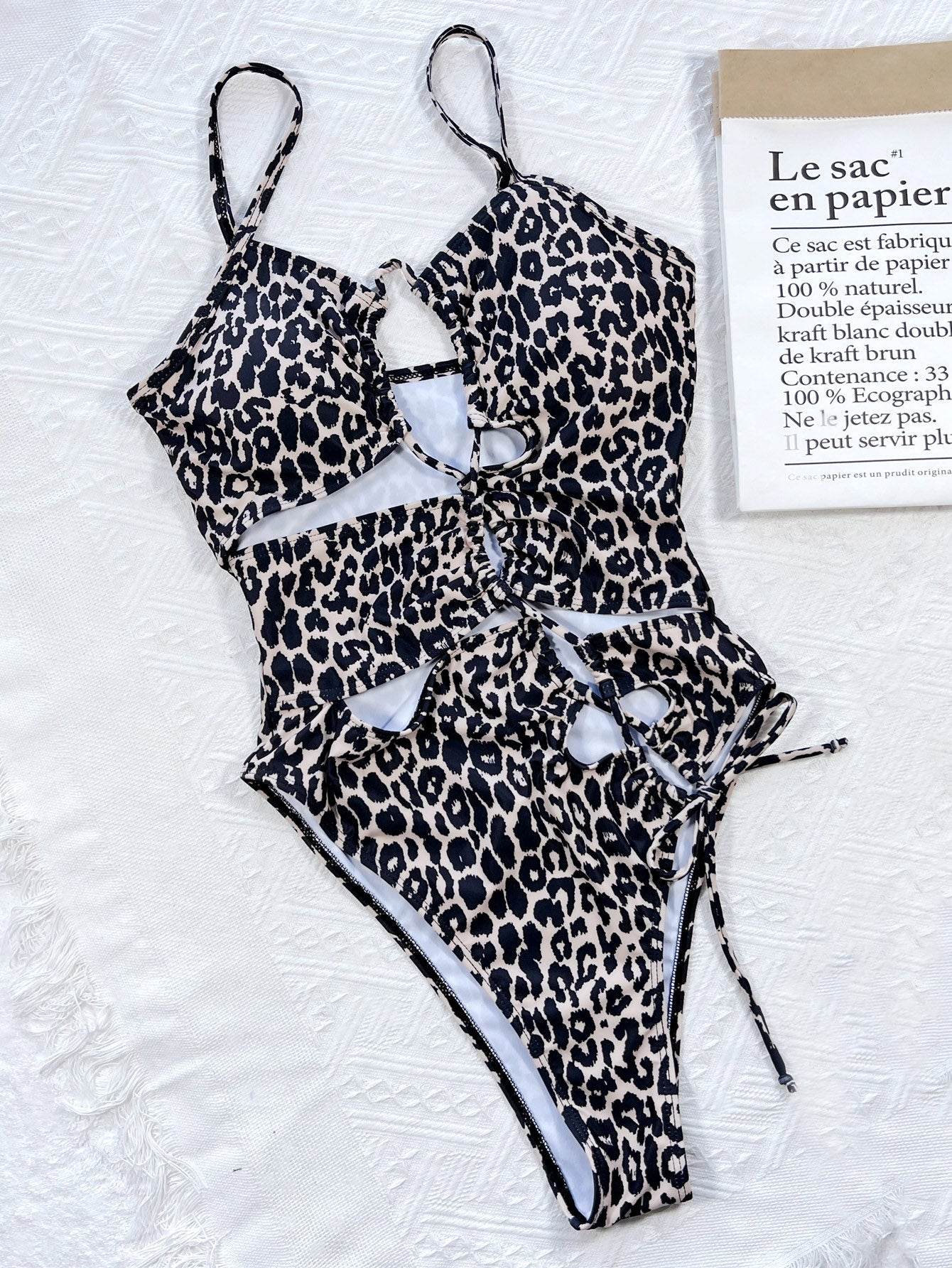 Leopard Cutout Tied One-Piece Swimsuit - Selvanelle