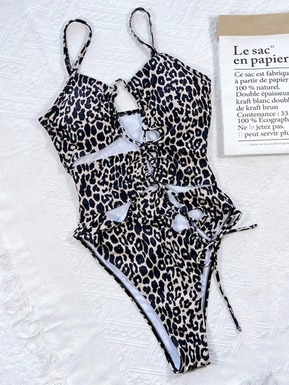 Leopard Cutout Tied One-Piece Swimsuit - Selvanelle