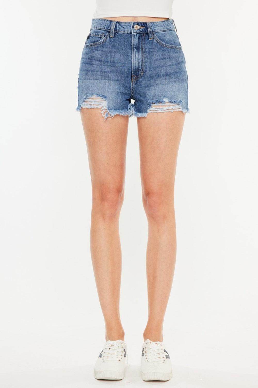 Kancan Distressed Raw Hem High Waist Denim Shorts for Women - Selvanelle