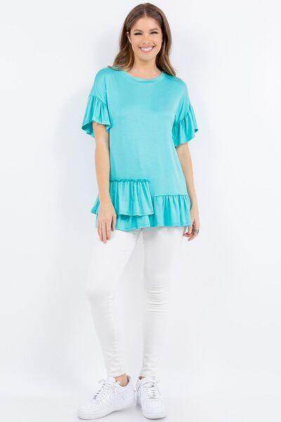Celeste Full Size Ruffle Detail Asymmetrical Top Plus Size - Selvanelle