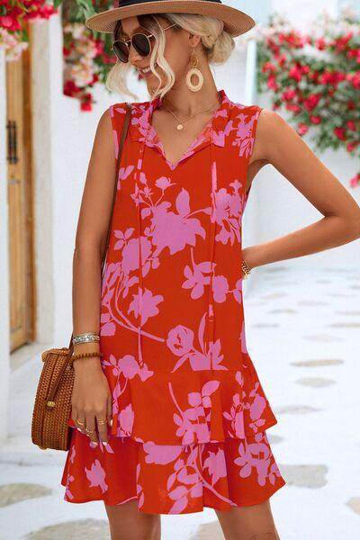 Printed Tie Neck Sleeveless Dress for Women Casual Wear - Selvanelle