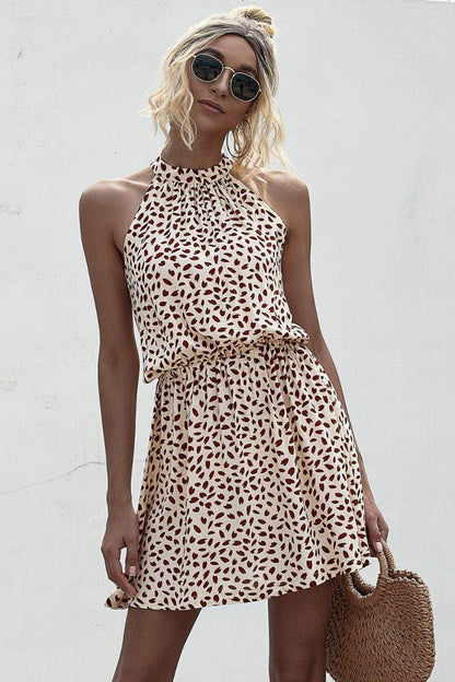 Stylish Printed Grecian Neck Mini Dress for Women - Selvanelle