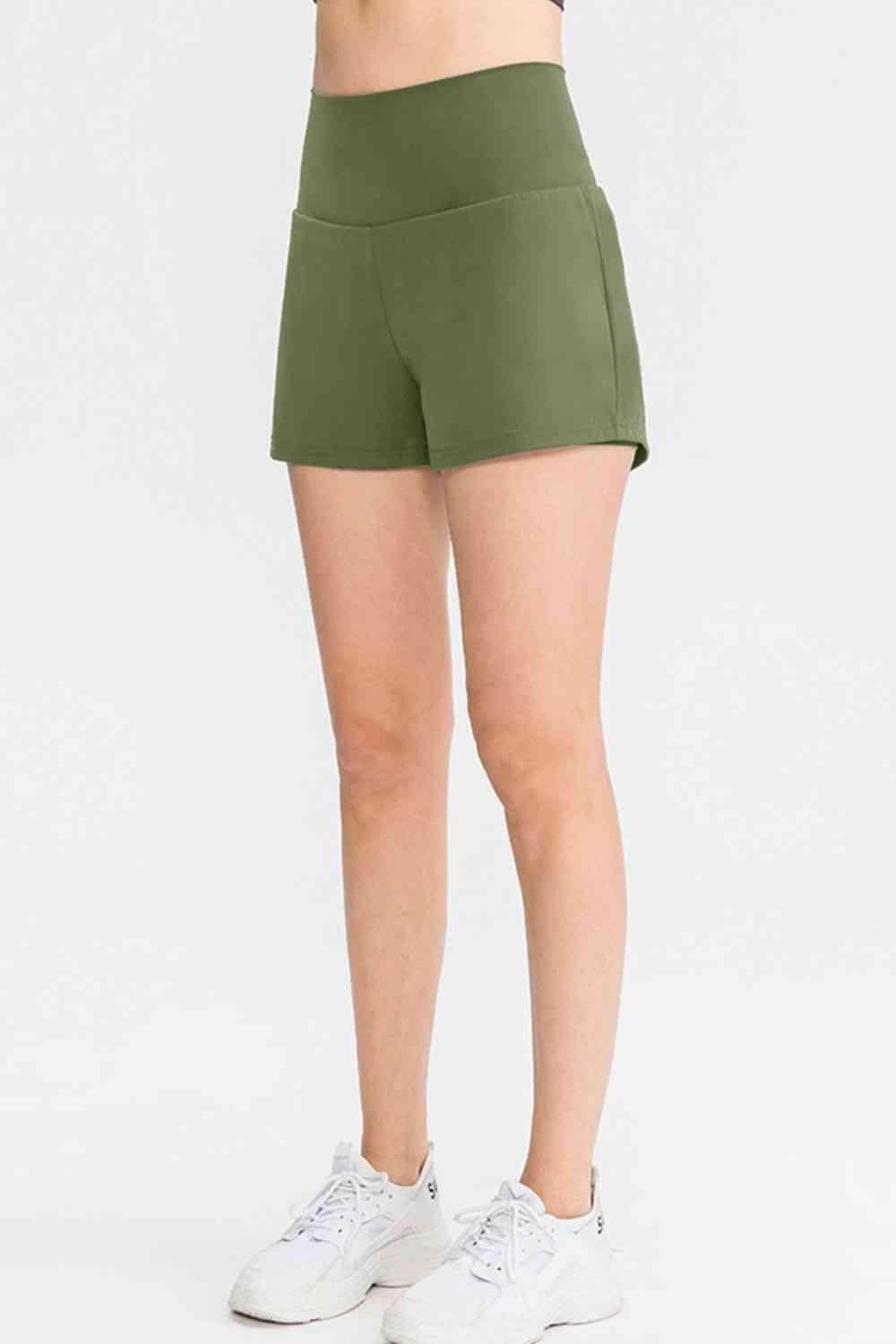 Wide Waistband Sports Shorts with Pockets for Women - Selvanelle