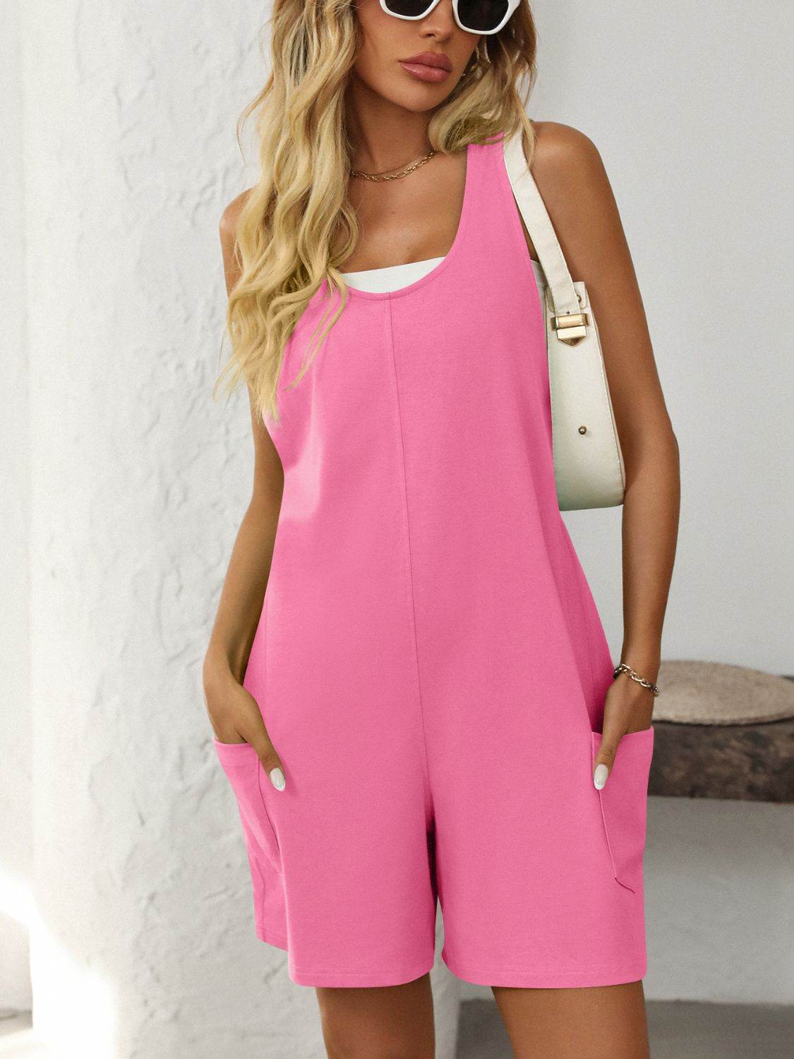Mandy Pocketed Racerback Wide Strap Romper - Selvanelle