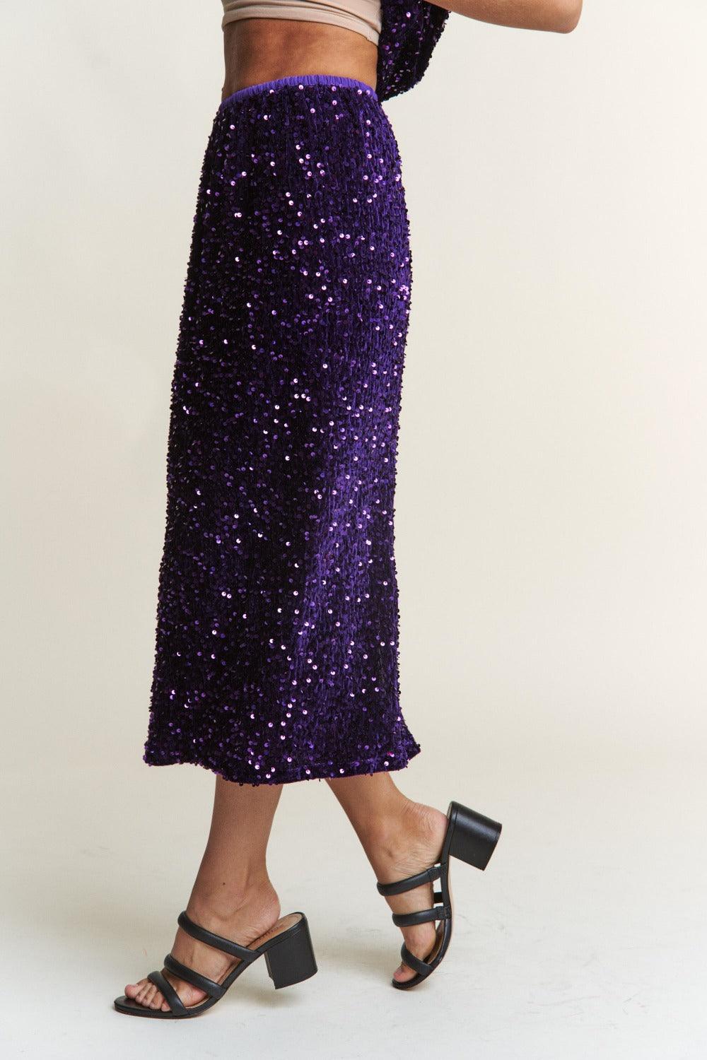 J.NNA Sequin Back Slit Midi Skirt for Glamorous Style