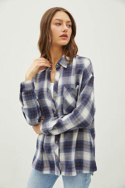 Be Cool Plaid Flannel Button Down Shirt with Chest Pocket - Selvanelle