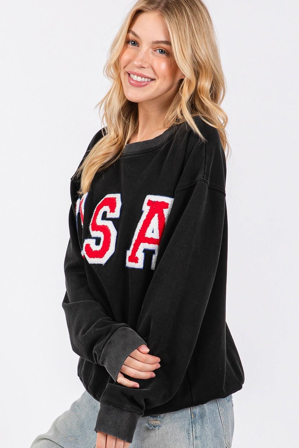 SAGE + FIG USA Letter Patch Round Neck Sweatshirt for Style