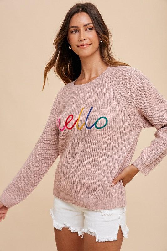 Annie Wear HELLO Embroidered Raglan Sleeve Sweater for Women