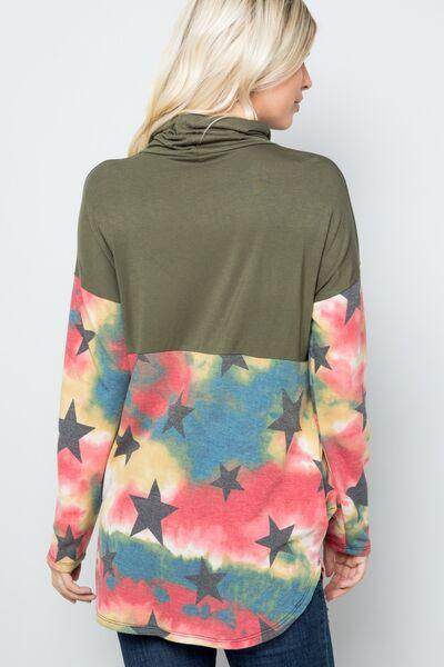 Celeste Full Size Tie-Dye Star Print Long Sleeve Blouse - Selvanelle
