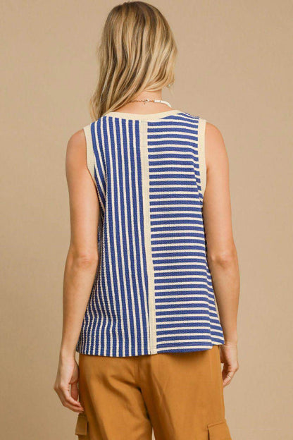 Umgee Round Neck Texture Striped Tank Top for Women - Selvanelle