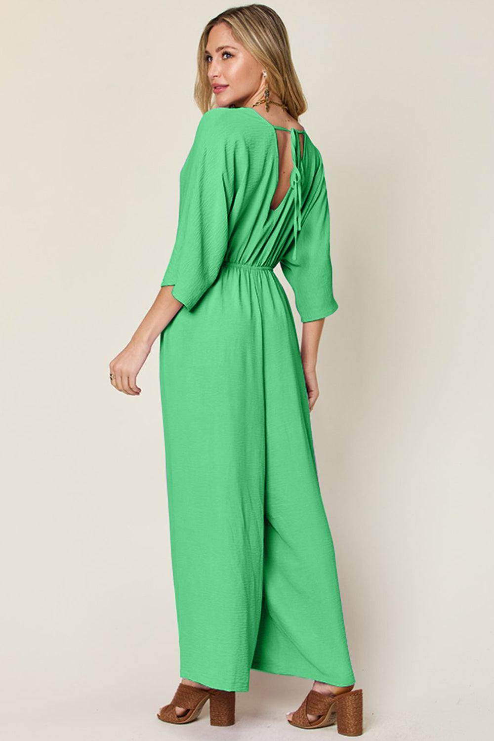 Double Take Full Size Surplice Wide Leg Jumpsuit with Pockets - Selvanelle