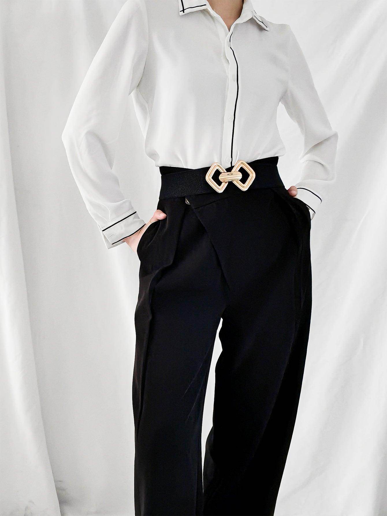 Geometric Buckle Elastic Wide Belt for Stylish Comfort - Selvanelle