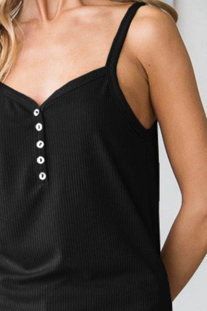 Heimish Full Size Quarter Button Ribbed Cami for Women - Selvanelle