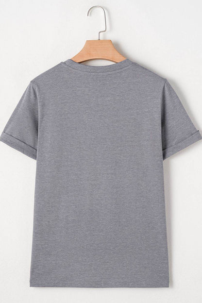 HOPPY Chenille Patch Round Neck Short Sleeve T-Shirt - Selvanelle