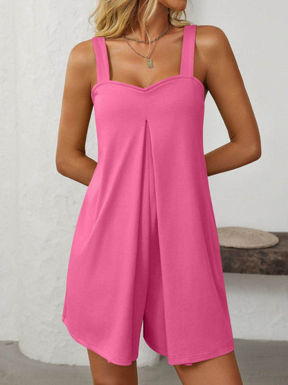 Mandy Sweetheart Neck Wide Strap Romper with Pockets - Selvanelle