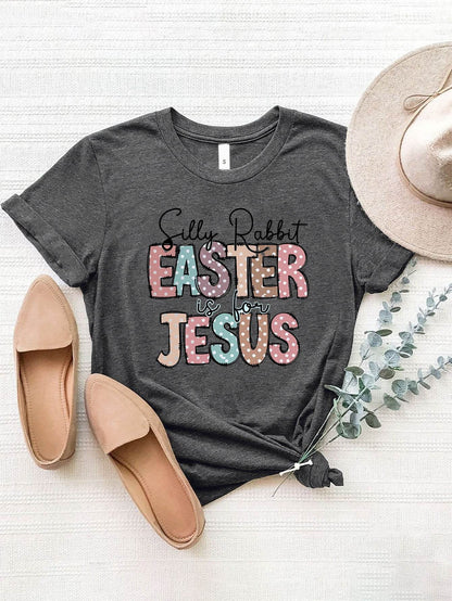 Letter Graphic Round Neck Short Sleeve T-Shirt - Selvanelle